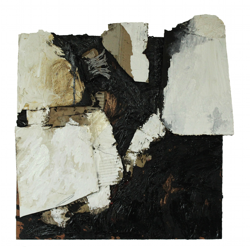o.T.2012, Öl, Lack und Objekte auf Holz, ca. 52 x 50 cm